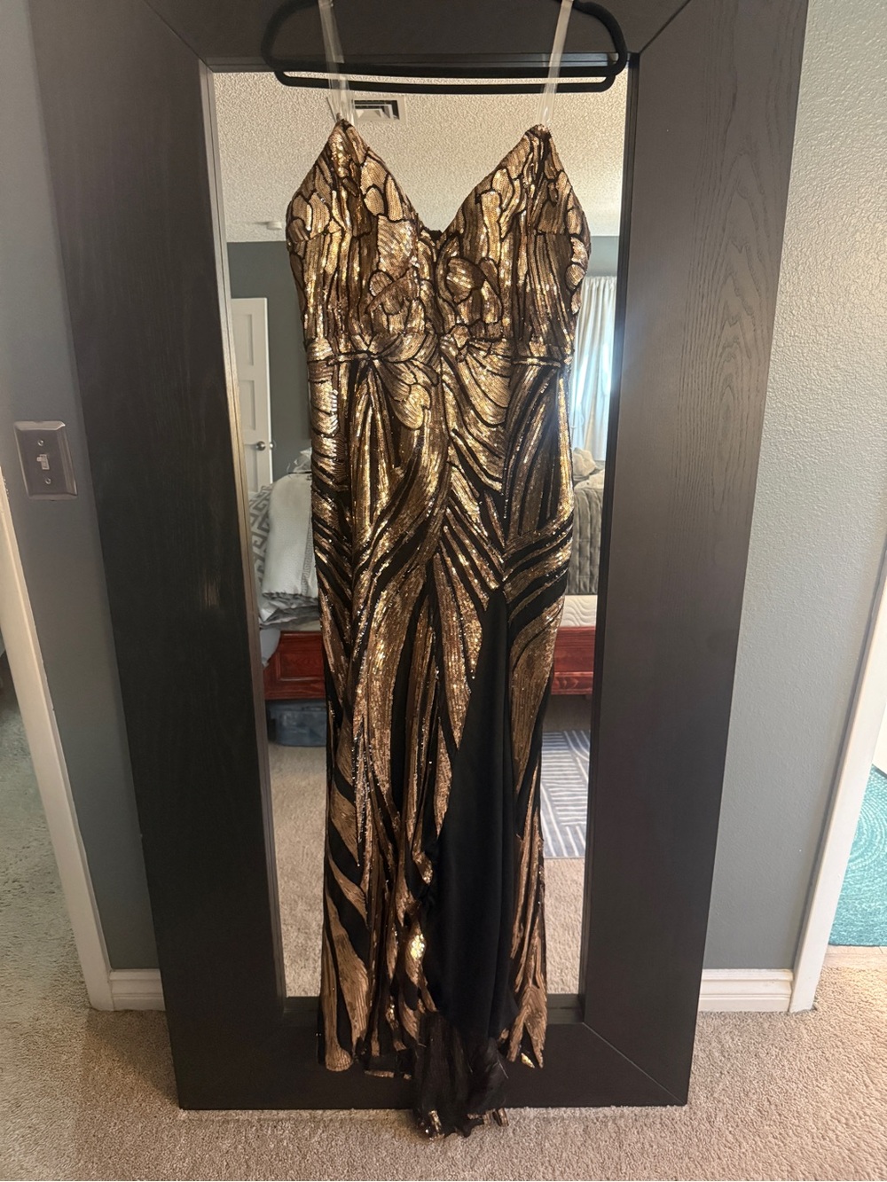Fashion Nova Gold and Black Sequin Evening Dress